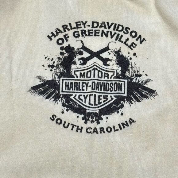Harley Davidson Greenville SC Women’s Cream Graphic Scoop Neck Shirt Sz M - Picture 5 of 10